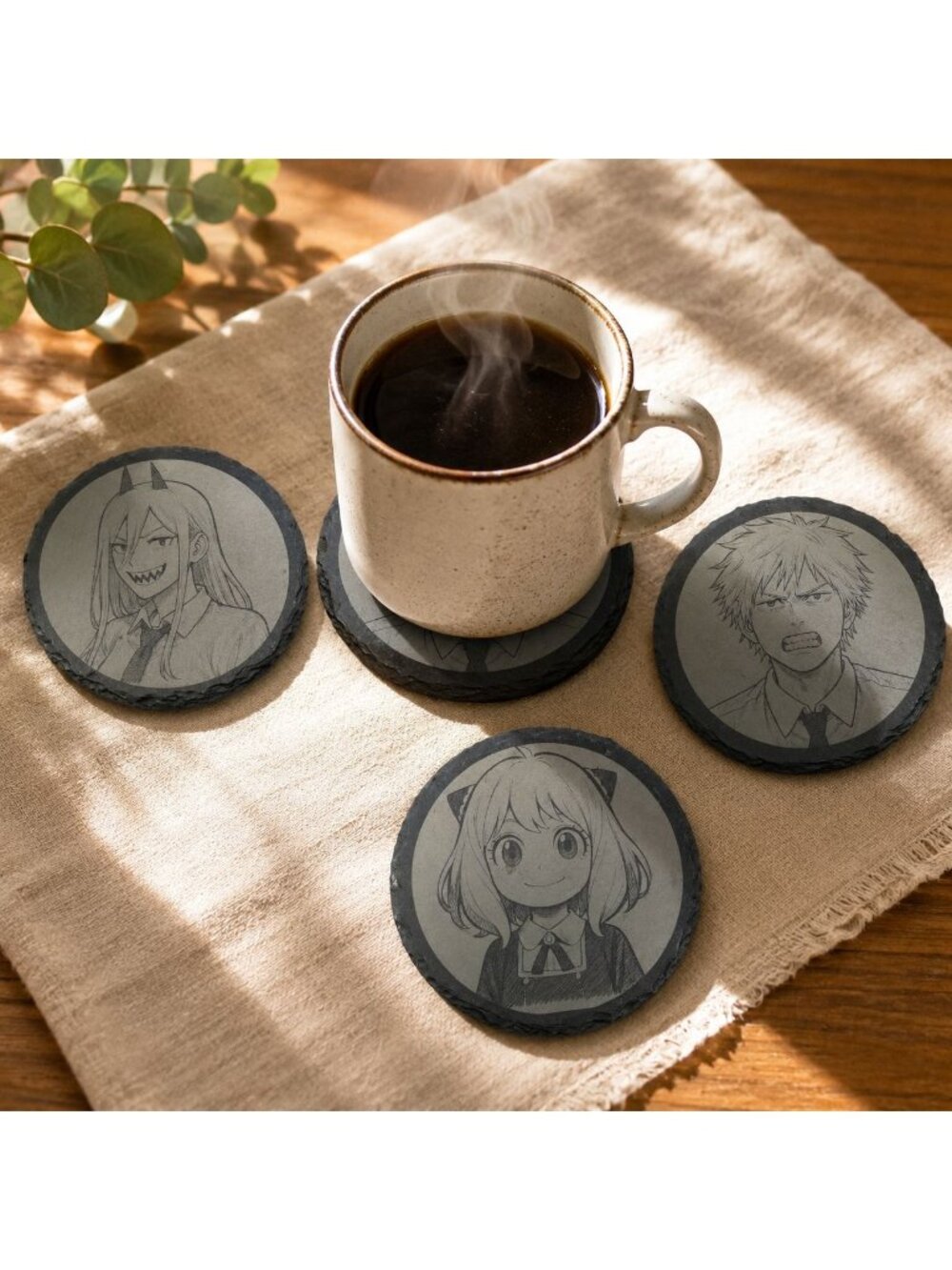 Coaster Anime Set Of 4 Animations Round Gray Slate 4"
